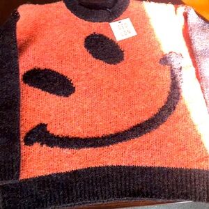 NWT Orange and Black Smiley Sweater
